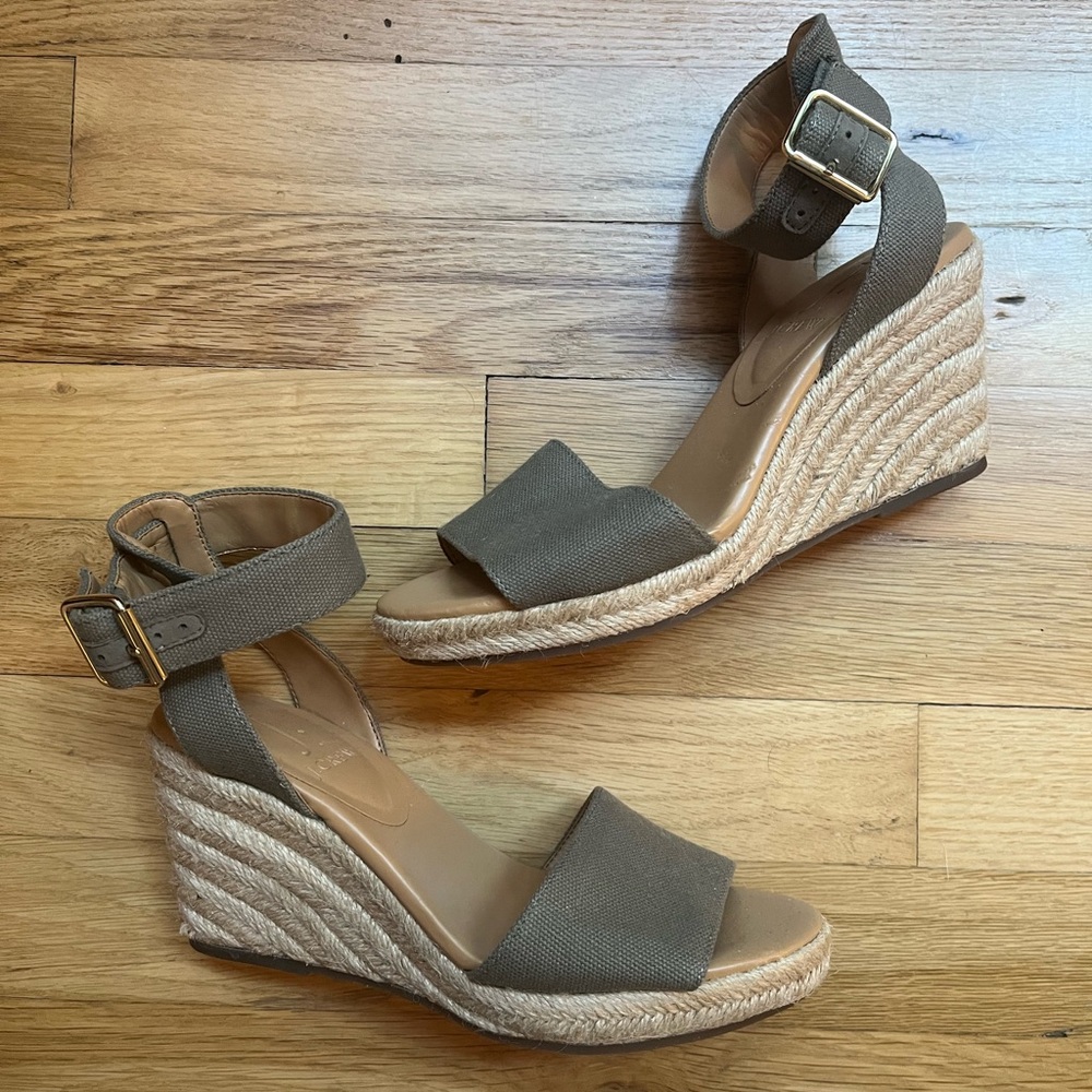 NWOT J. Crew Factory Olive /Gray Espadrille Wedge Sandal, 6.5